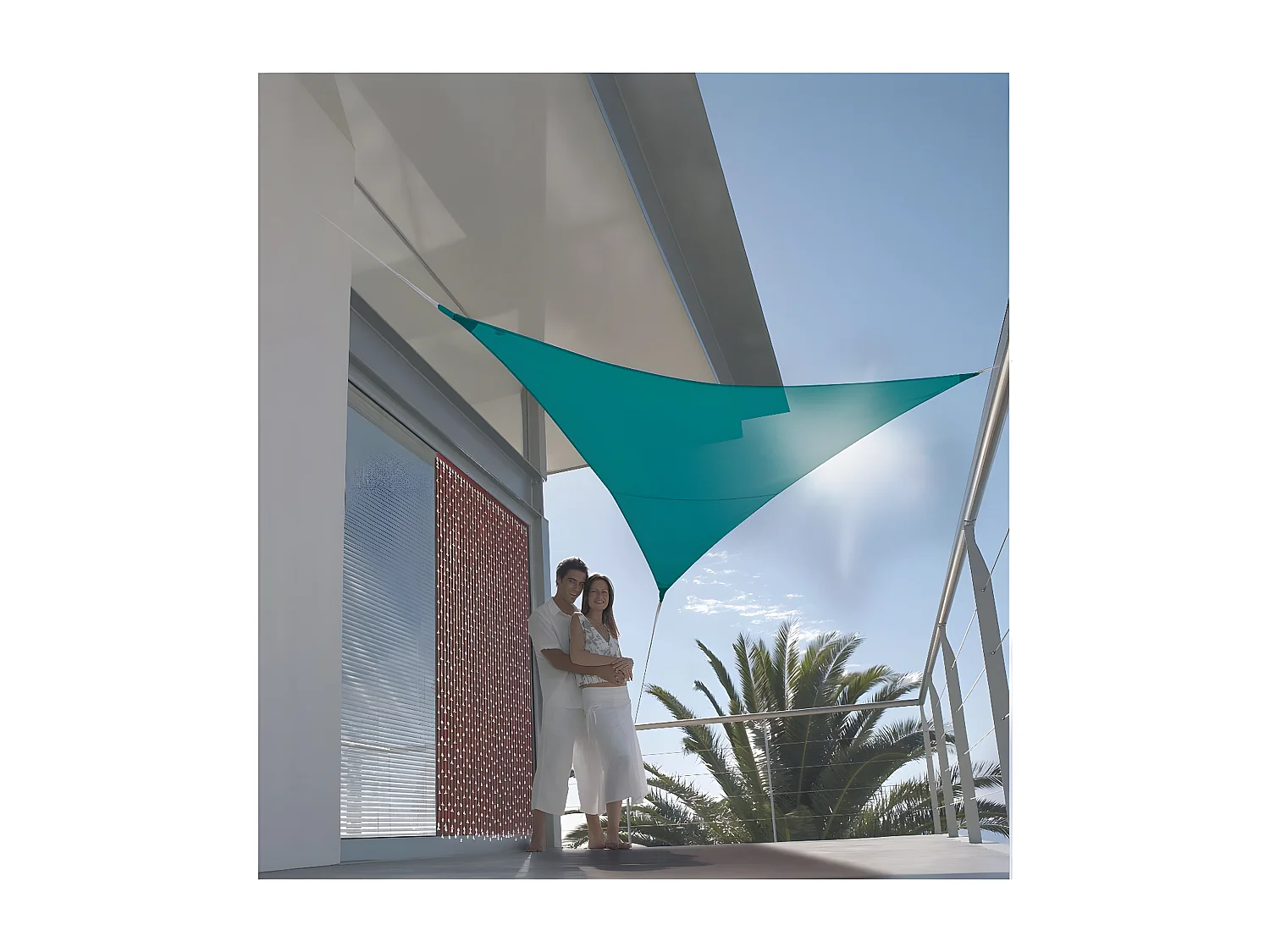 Voile d'ombrage triangulaire SERENITY - 3,60 x 3,60 x 3,60 m - Bleu Canard - Jardiline