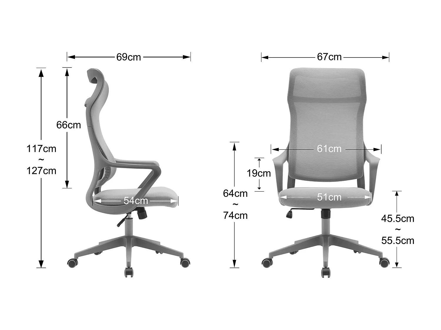 Silla de oficina A117-127cm x L67cm x F69cm - gris - Remi