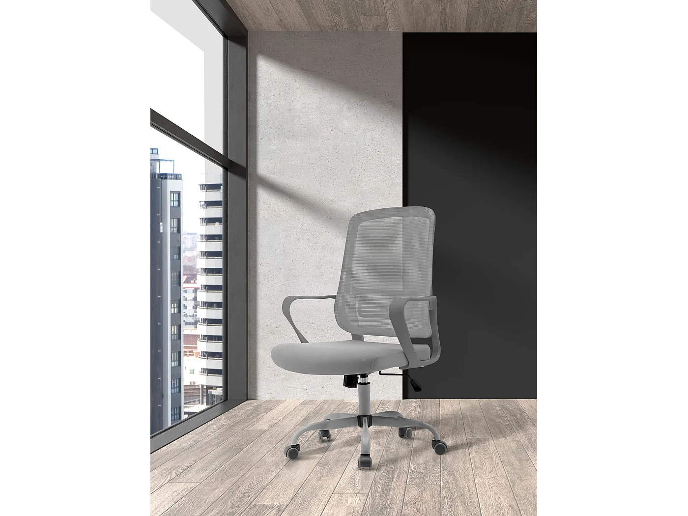 Cadeira de estudo em tecido e rede com rodas - A99/109cm x C59cm x P56cm cinzento - Noah