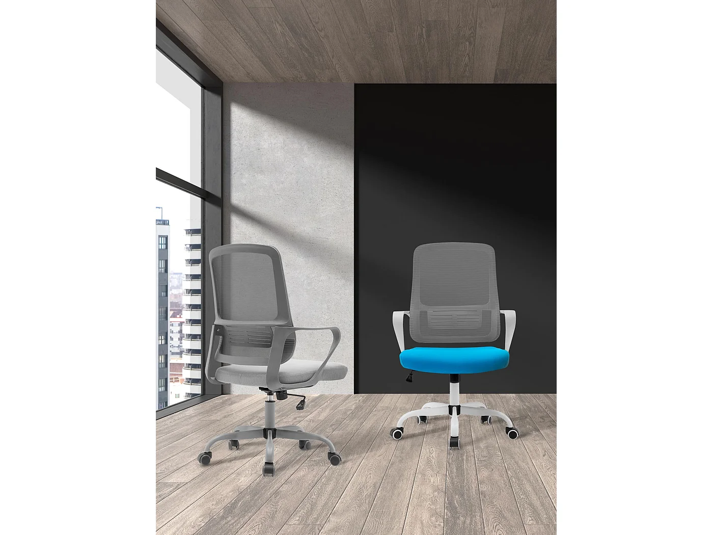 Cadeira de estudo em tecido e rede com rodas - A99/109cm x C59cm x P56cm cinzento - Noah