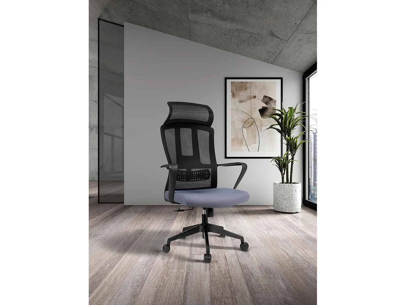 Silla de oficina A118-128cm x L63cm x F66cm - gris y negro - Remi