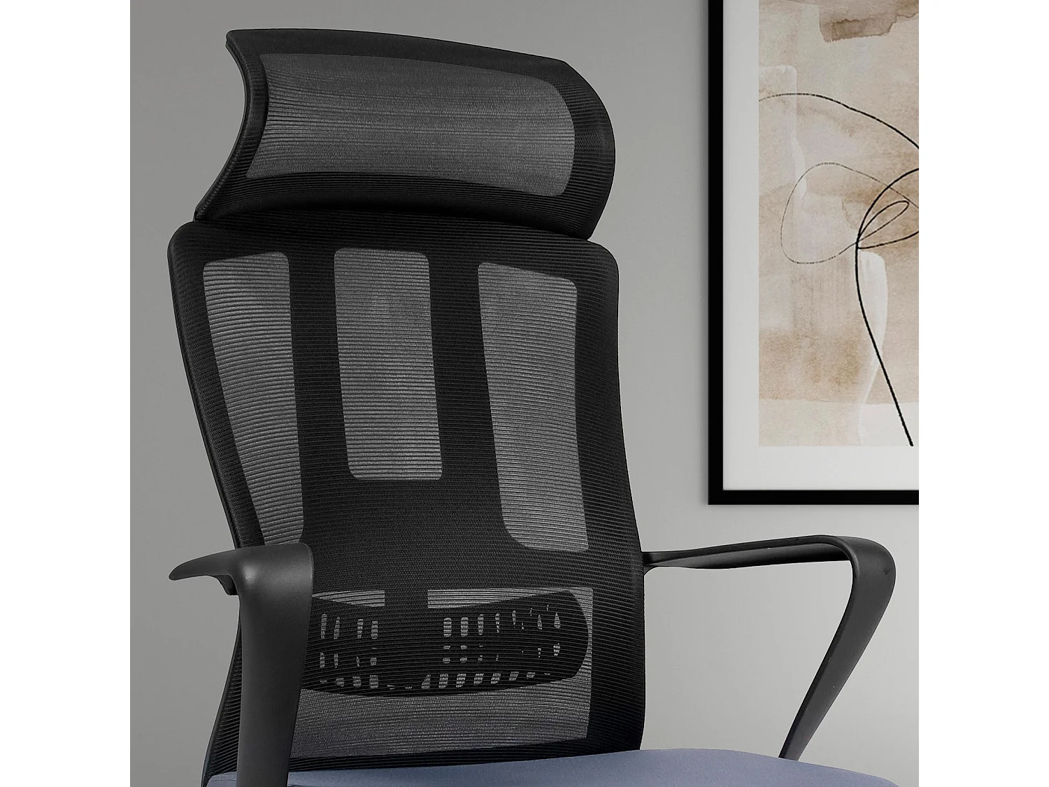 Cadeira de escritório em tecido e malha com rodas - A117/127cm x C67cm x P69cm preto - Ethan