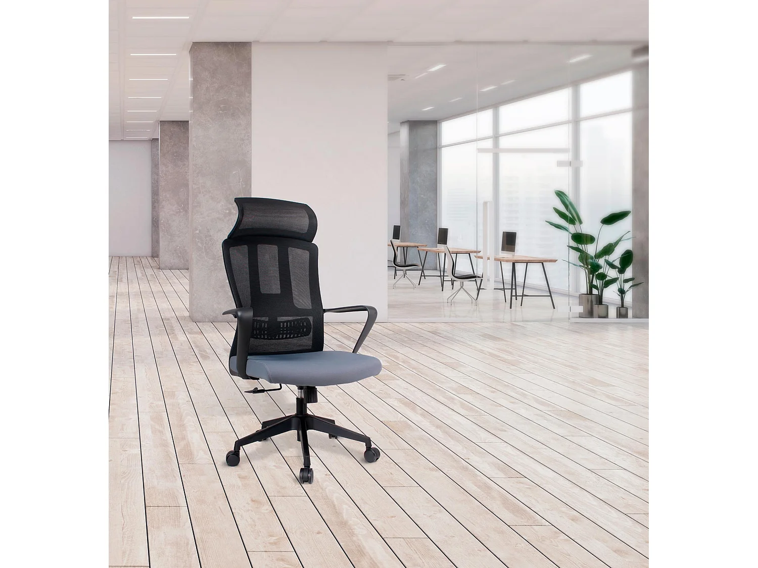 Cadeira de escritório em tecido e malha com rodas - A117/127cm x C67cm x P69cm preto - Ethan