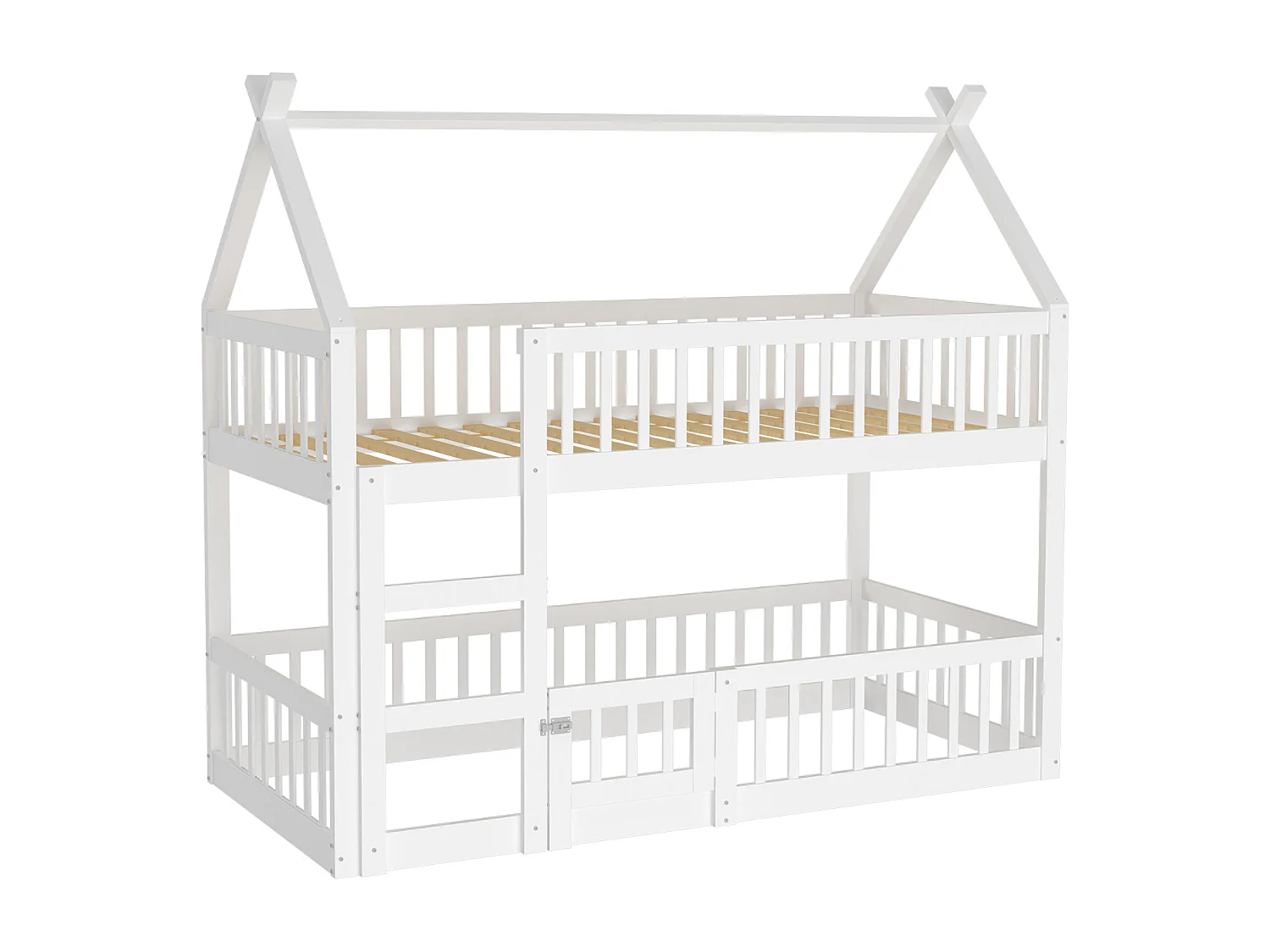 Letti a castello 2 x 90 x 200 cm con porta e sponde - Legno MDF - Rete a doghe - Bianco