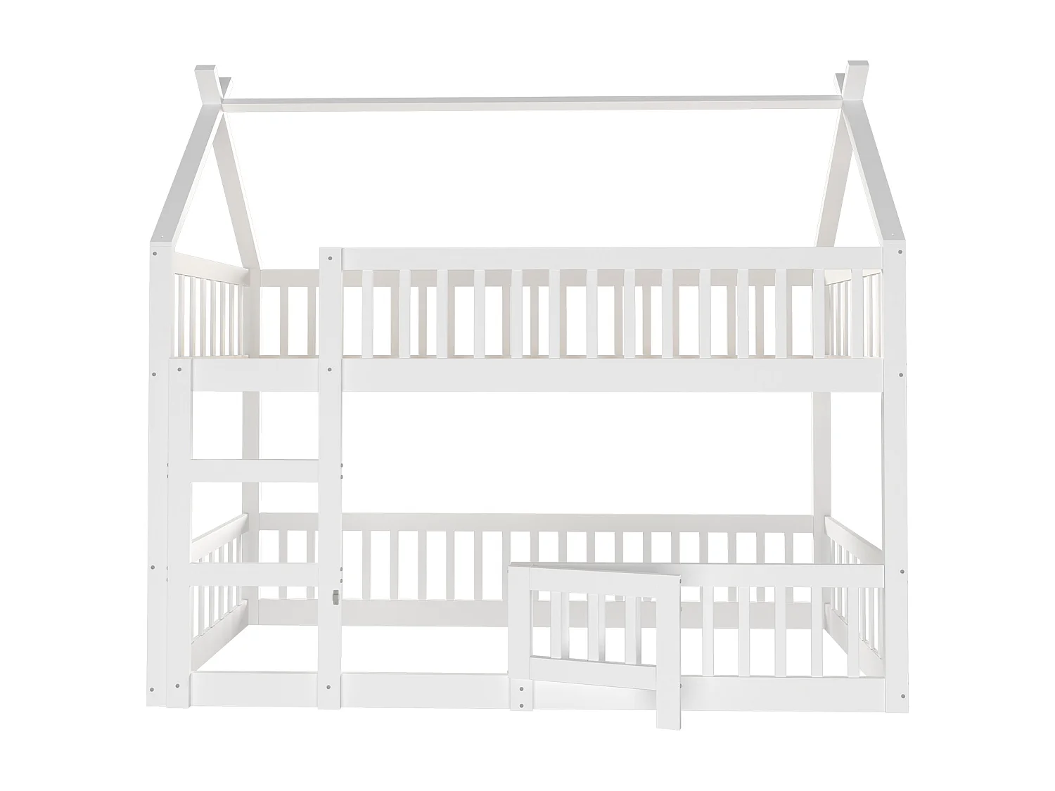 Letti a castello 2 x 90 x 200 cm con porta e sponde - Legno MDF - Rete a doghe - Bianco