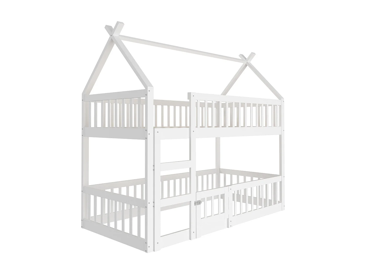 Letti a castello 2 x 90 x 200 cm con porta e sponde - Legno MDF - Rete a doghe - Bianco