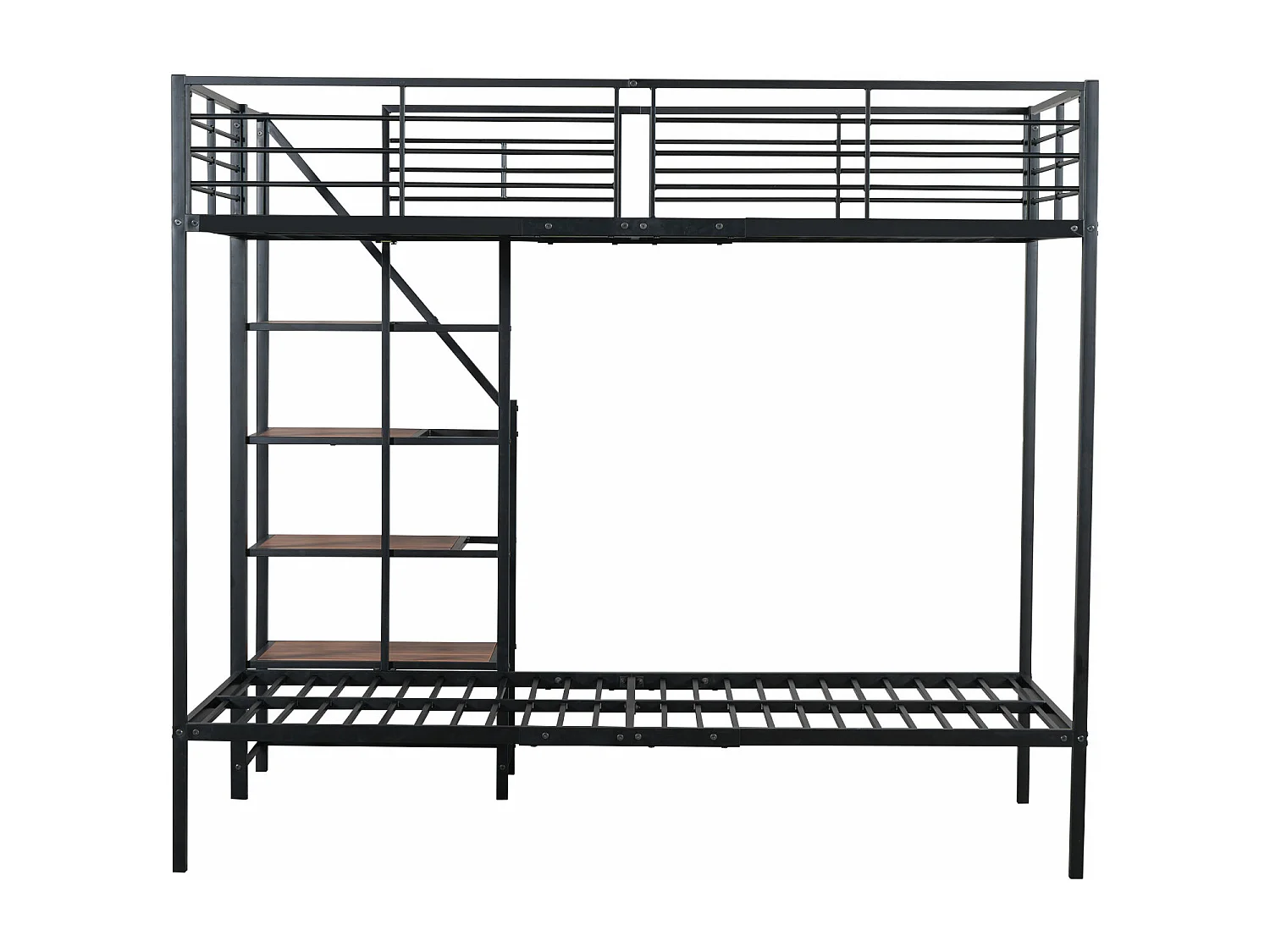 Lit superposé 2 x 90 x 200 cm avec escalier de rangement - métal et bois - pour enfant - noir