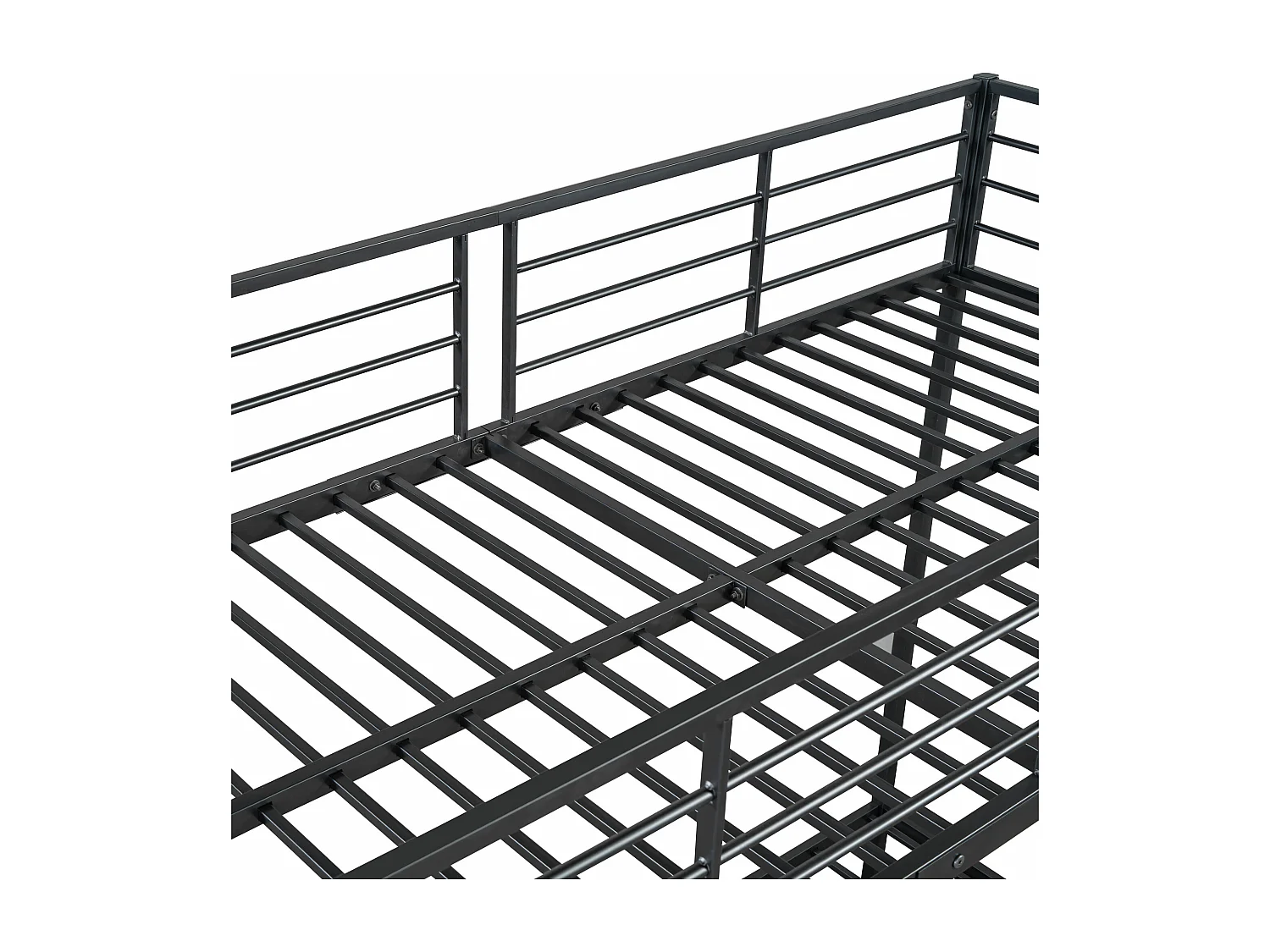 Lit superposé 2 x 90 x 200 cm avec escalier de rangement - métal et bois - pour enfant - noir