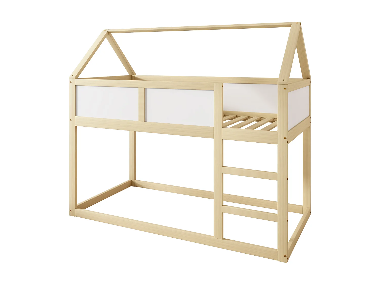Letto a castello per bambini 2 x 90 x 200 cm, letto a soppalco con scala, struttura in legno massiccio, naturale