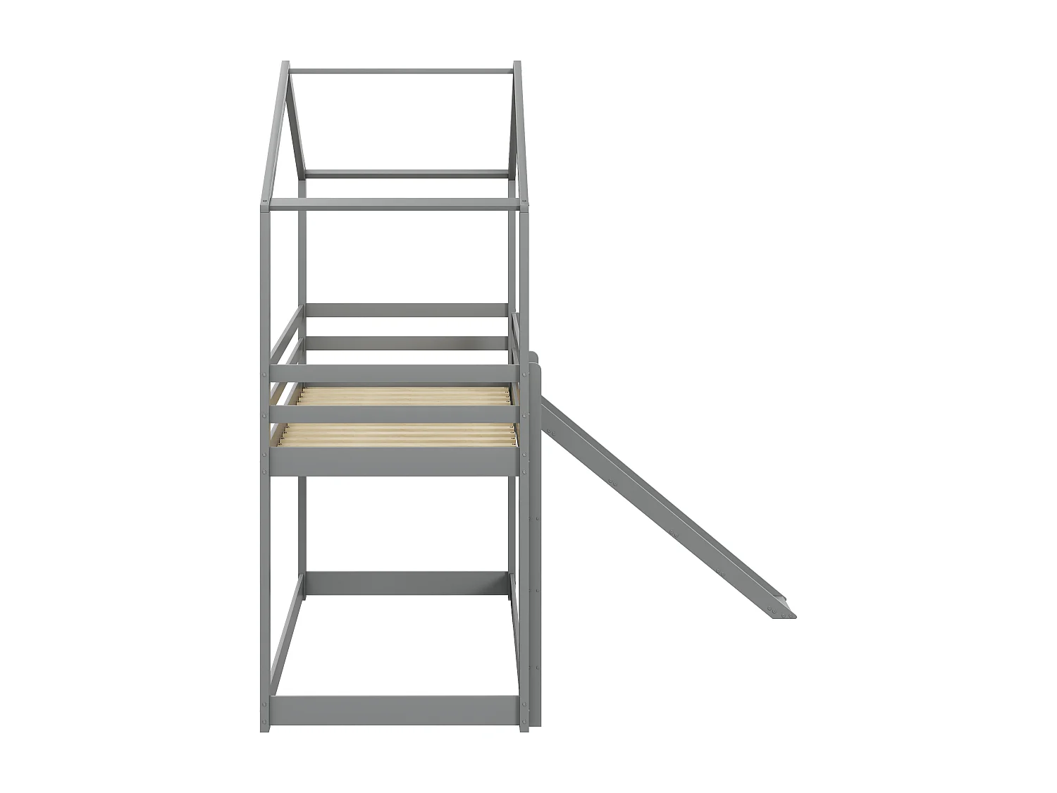 Lit superposé 2 x 90 x 200 cm avec toboggan - bois massif - sommier à lattes - gris