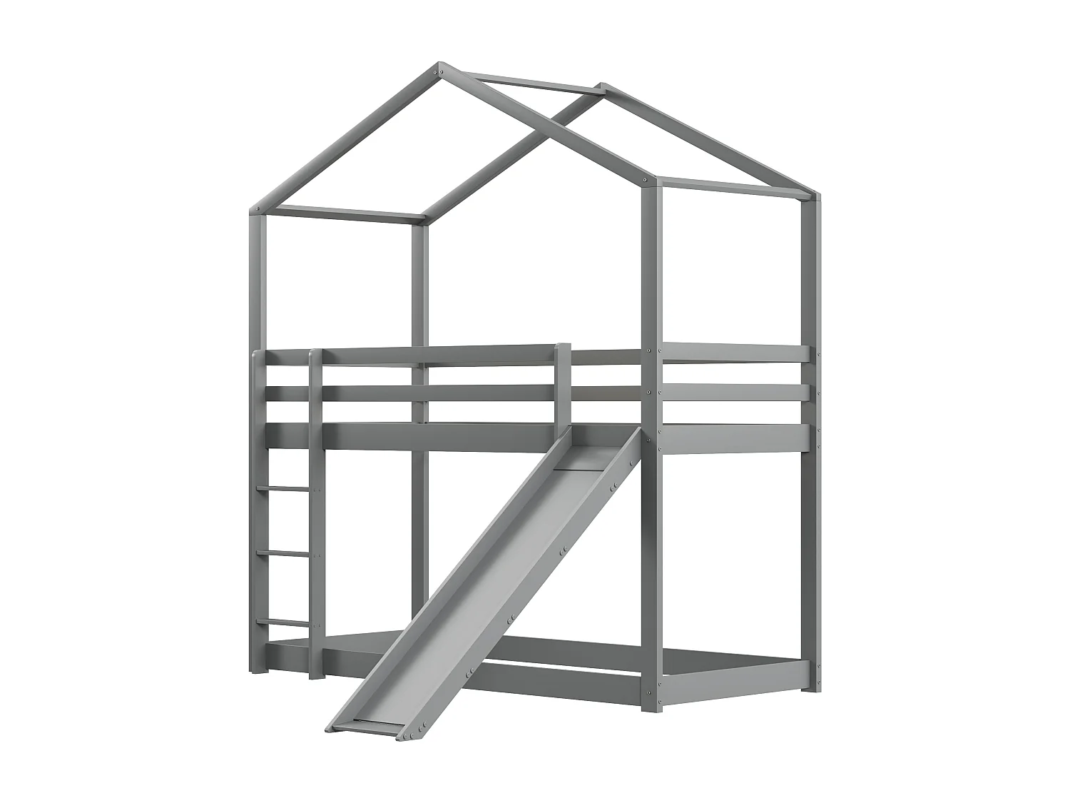 Lit superposé 2 x 90 x 200 cm avec toboggan - bois massif - sommier à lattes - gris