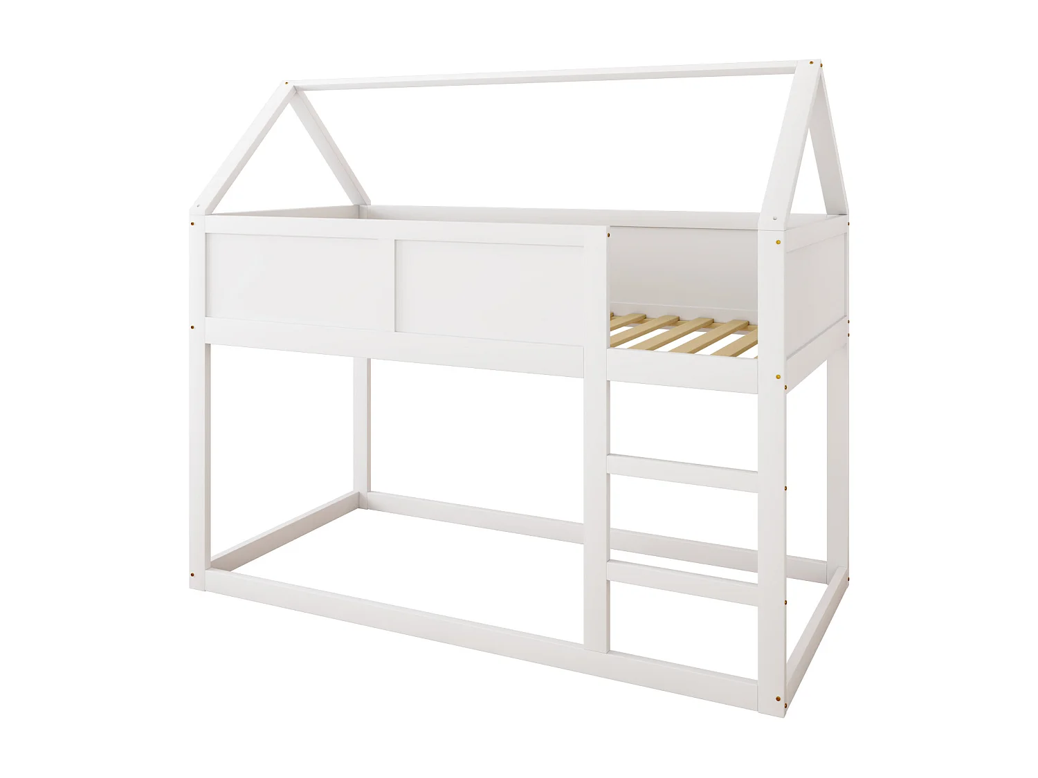 Kinderstapelbed 2 x 90 x 200 cm, hoogslaper met trap, massief houten frame, wit