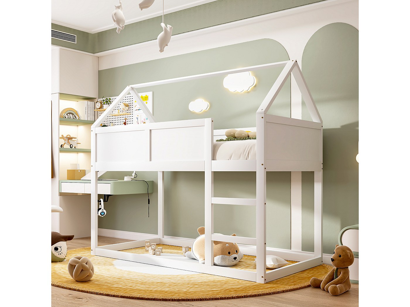 Lit Mezzanine Enfant Avec Escalier Rangement - 90x200 Cm - Espace Jeu Ou 2e Lit Dessous - Blanc - Sans Matelas - Charge 120 Kg