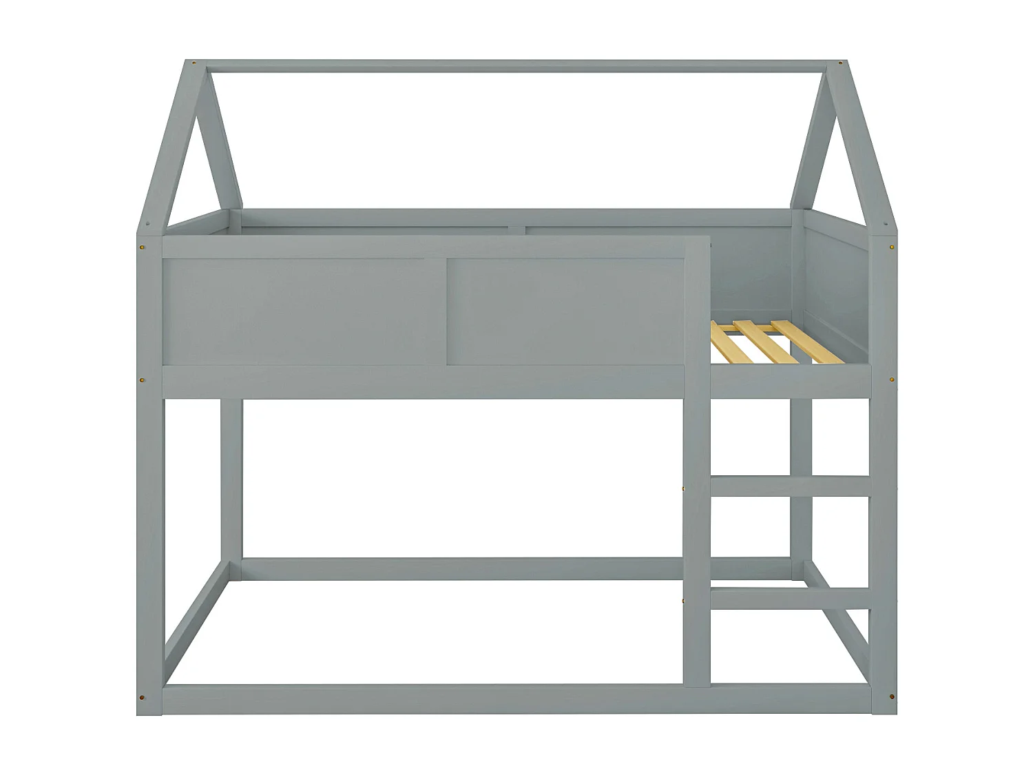 Lit superposé enfant 2 x 90 x 200 cm, lit mezzanine avec escalier, cadre en bois massif, gris