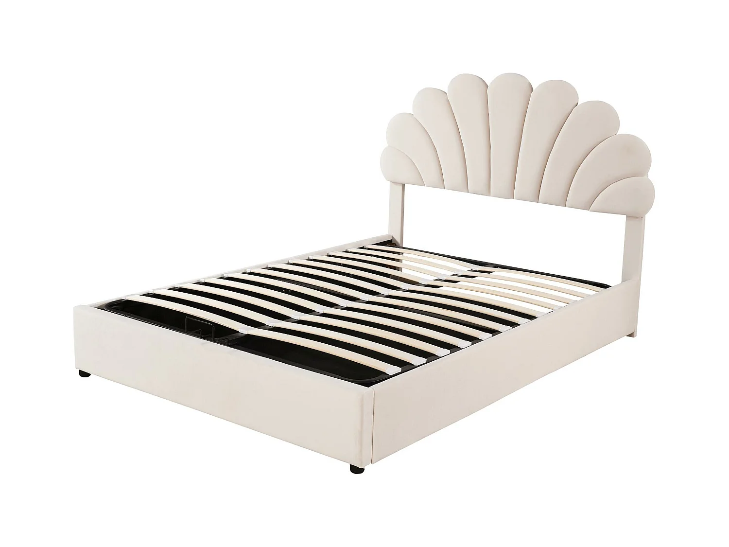 Opbergbed 140 x 200 cm met verstelbaar hoofdeinde - bekleed met fluweel - lattenbodem - beige