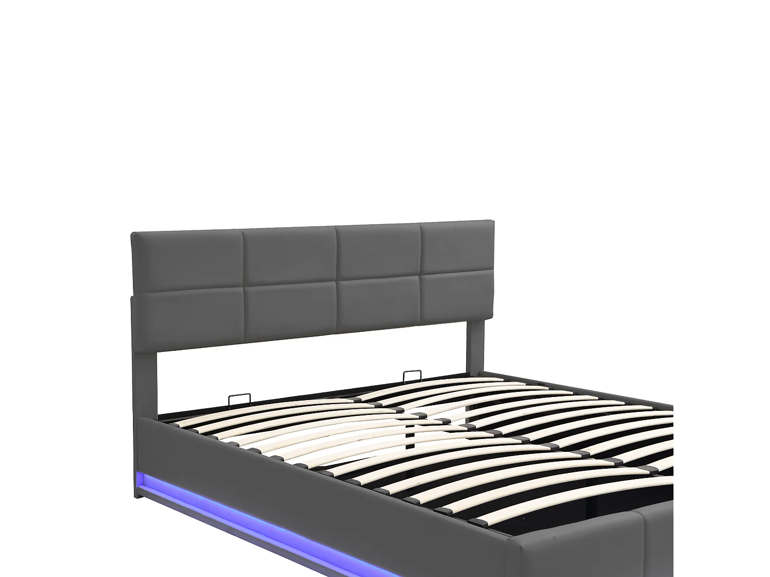 Letto contenitore 180 x 200 cm con illuminazione LED - Pelle PU - Rete a doghe - Grigio