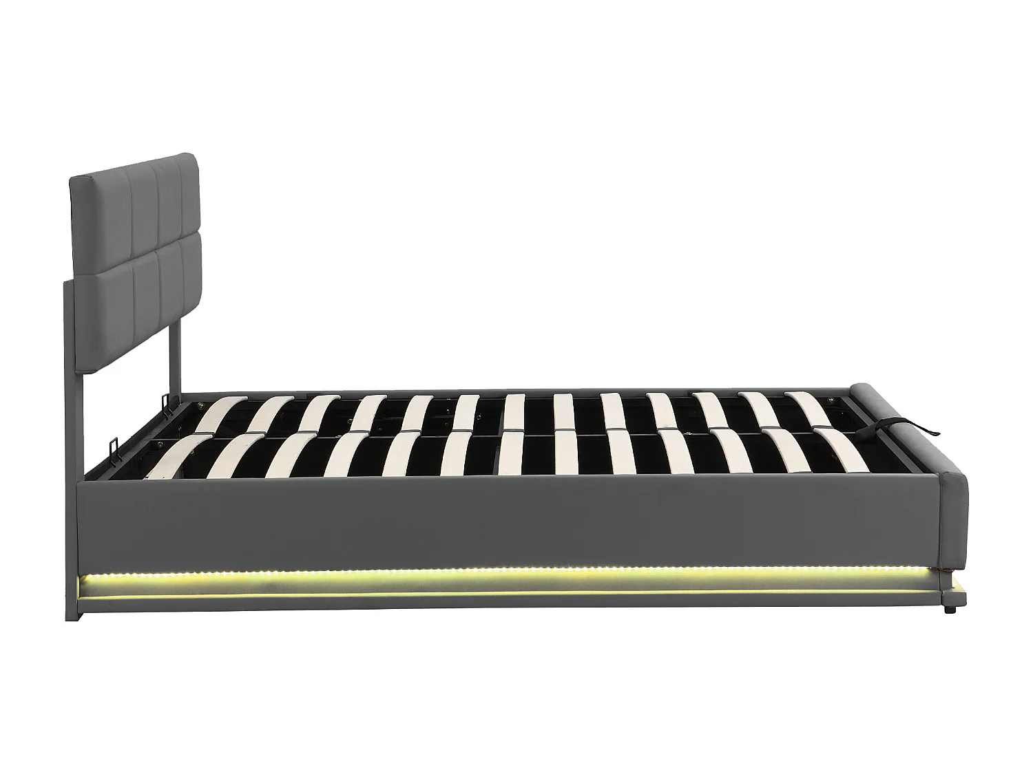 Opbergbed 180 x 200 cm met LED-verlichting - PU leer - Lattenbodem - Grijs