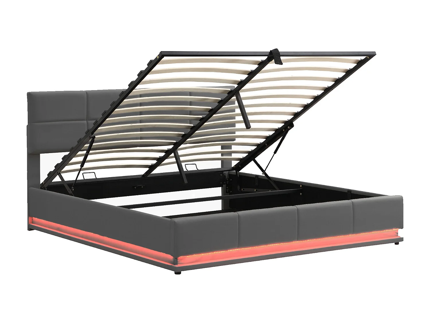 Opbergbed 180 x 200 cm met LED-verlichting - PU leer - Lattenbodem - Grijs