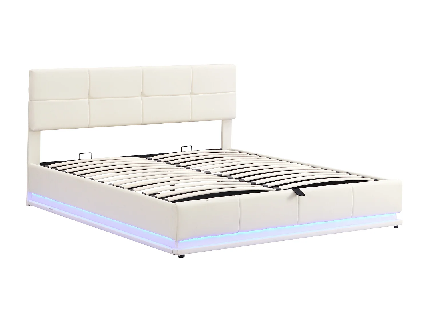 Cama contenedor 180 x 200 cm con iluminación LED - Cuero PU - Somier de láminas - Beige