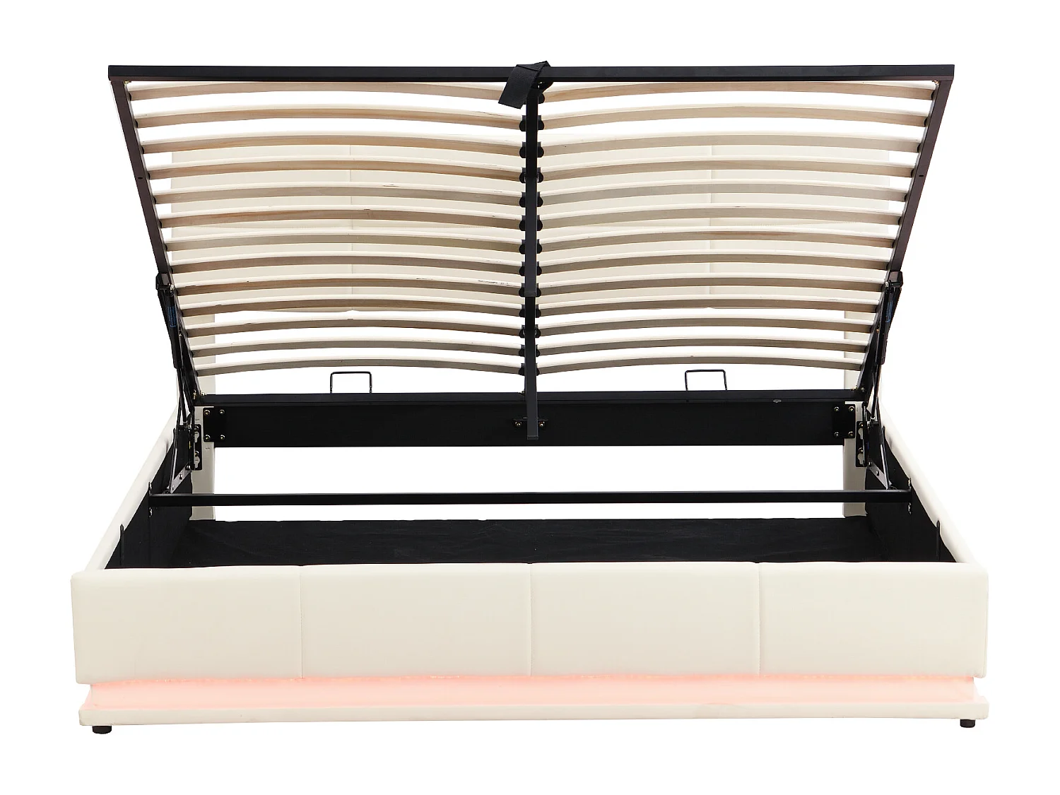 Cama contenedor 180 x 200 cm con iluminación LED - Cuero PU - Somier de láminas - Beige