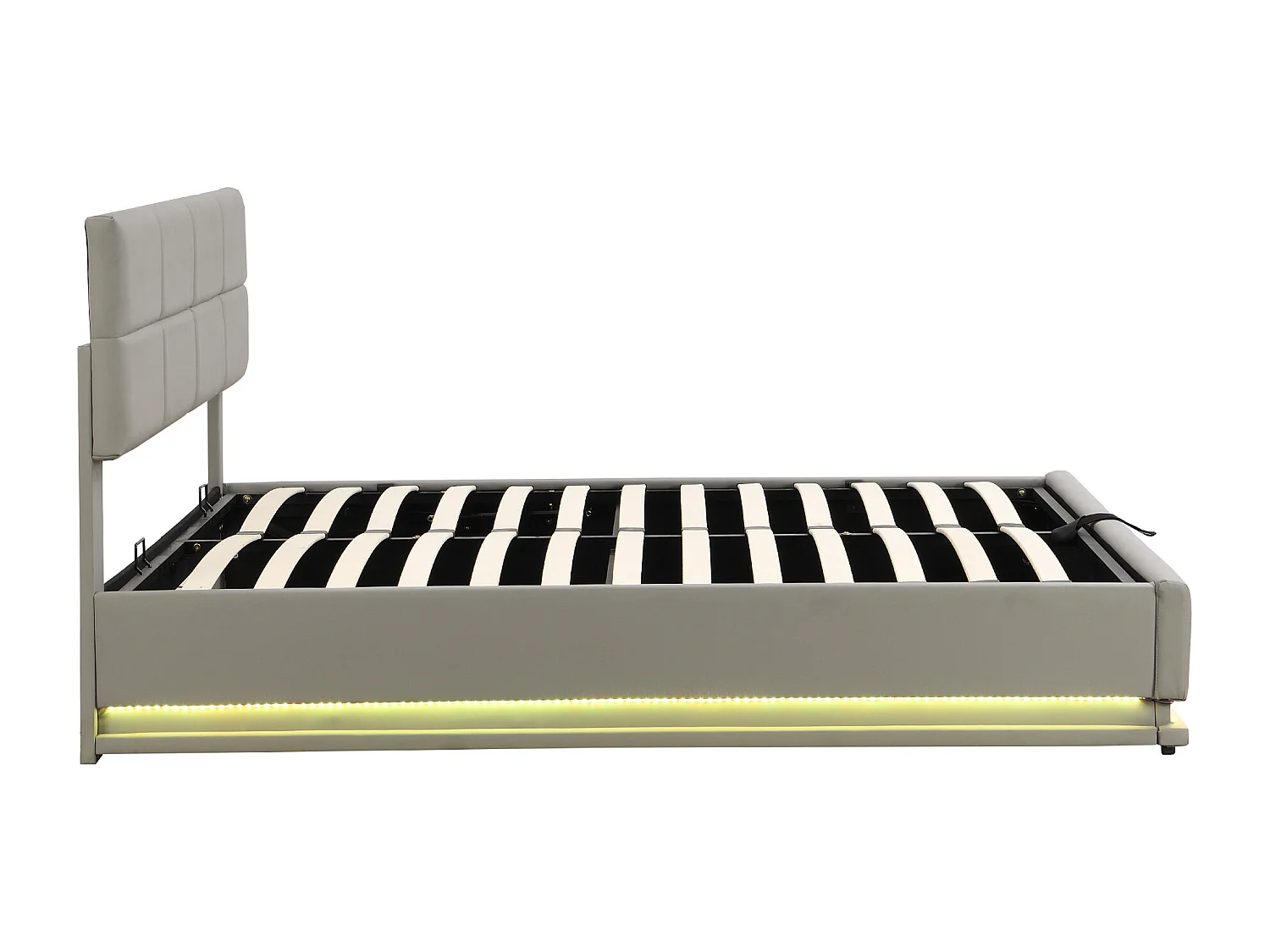 Lit coffre 180 x 200 cm avec éclairage LED - Cuir PU - Sommier à lattes - Gris clair