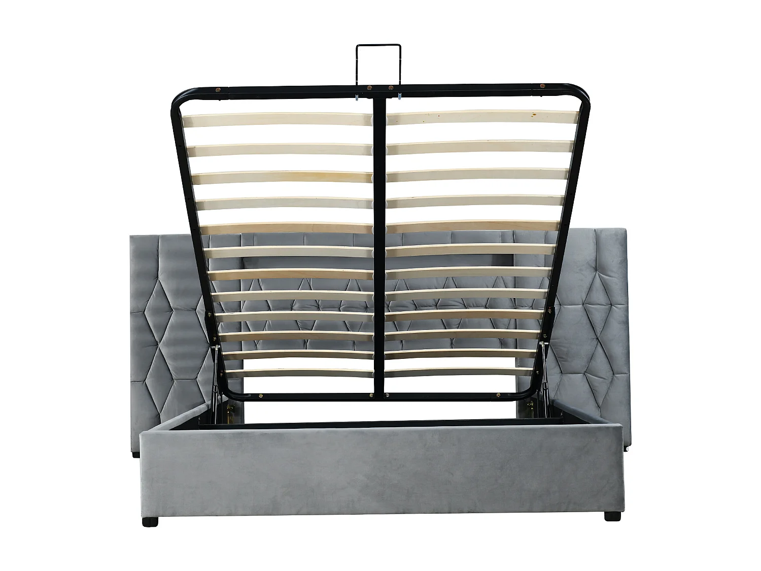 Lit coffre 140 x 200 cm avec grand tête de lit - Rembourré en velours - LEDs et prise USB - Gris