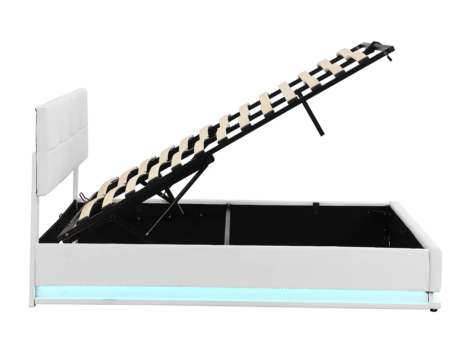 Lit coffre 180 x 200 cm avec éclairage LED - Cuir PU - Sommier à lattes - Blanc