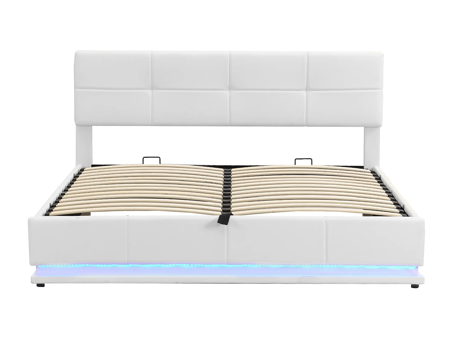 Lit coffre 180 x 200 cm avec éclairage LED - Cuir PU - Sommier à lattes - Blanc