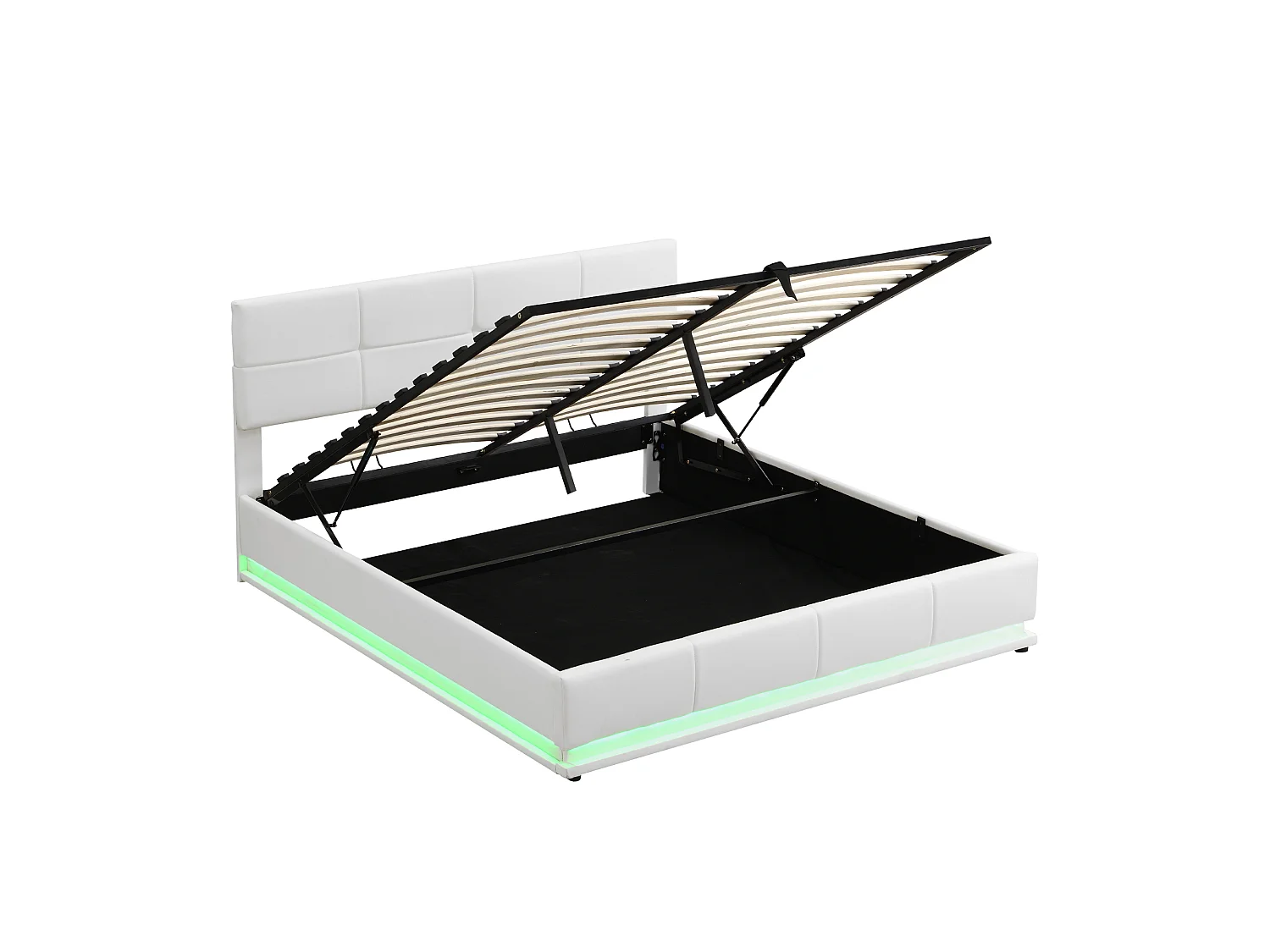 Opbergbed 180 x 200 cm met LED-verlichting - PU leer - Lattenbodem - Wit
