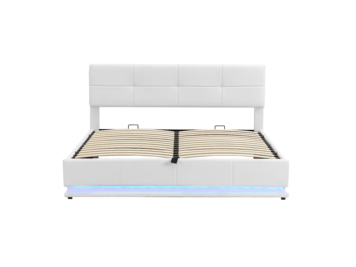 Opbergbed 180 x 200 cm met LED-verlichting - PU leer - Lattenbodem - Wit