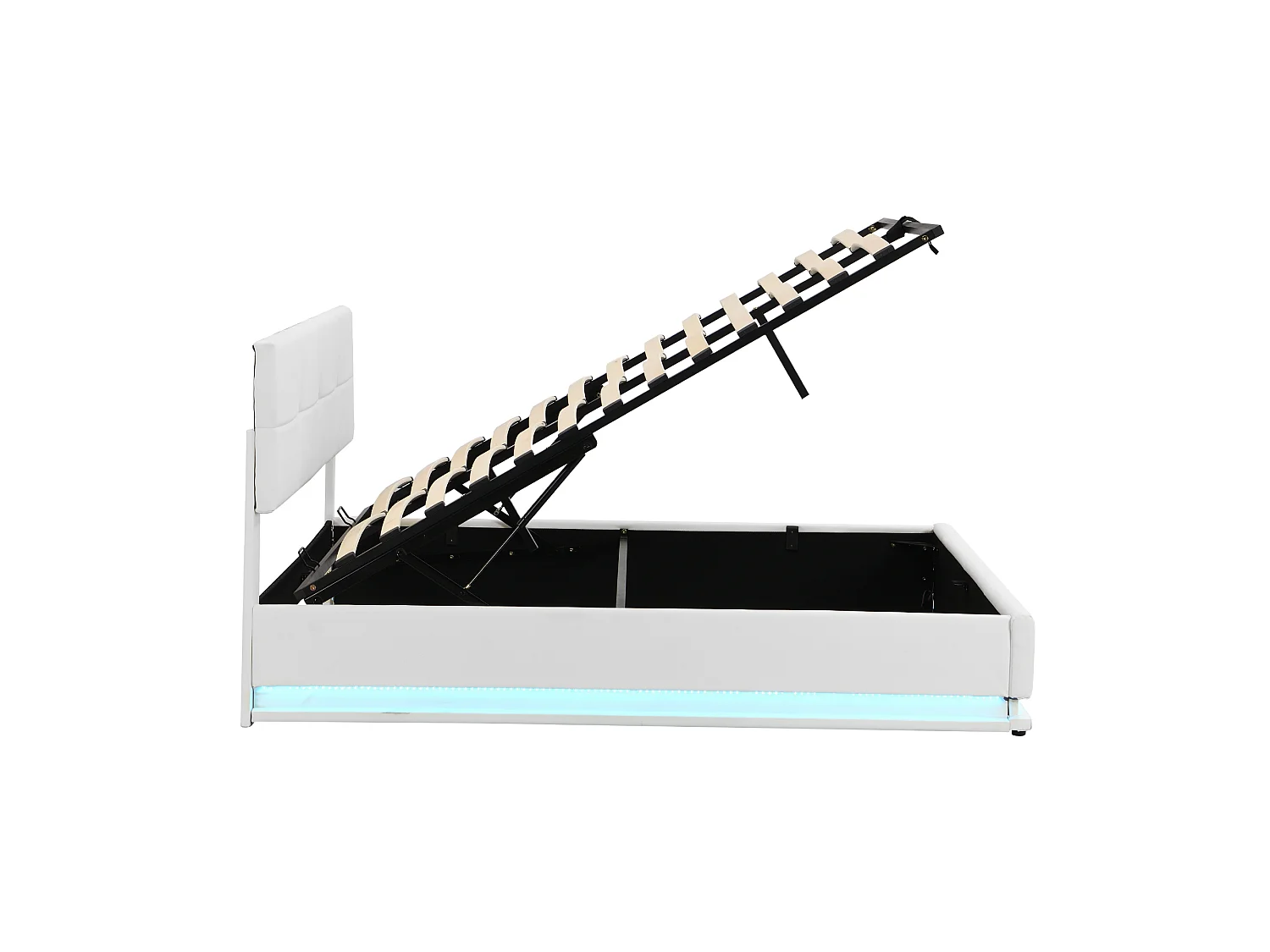 Opbergbed 180 x 200 cm met LED-verlichting - PU leer - Lattenbodem - Wit