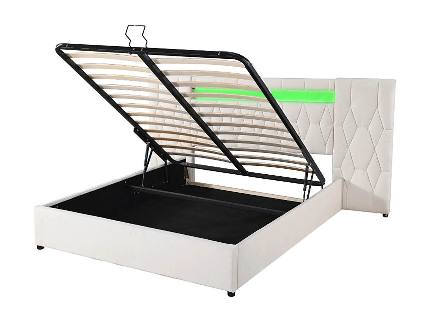 Lit capitonné élégant 140 x 200 cm avec grand dossier, rembourré en velours, avec prise LED et USB, beige