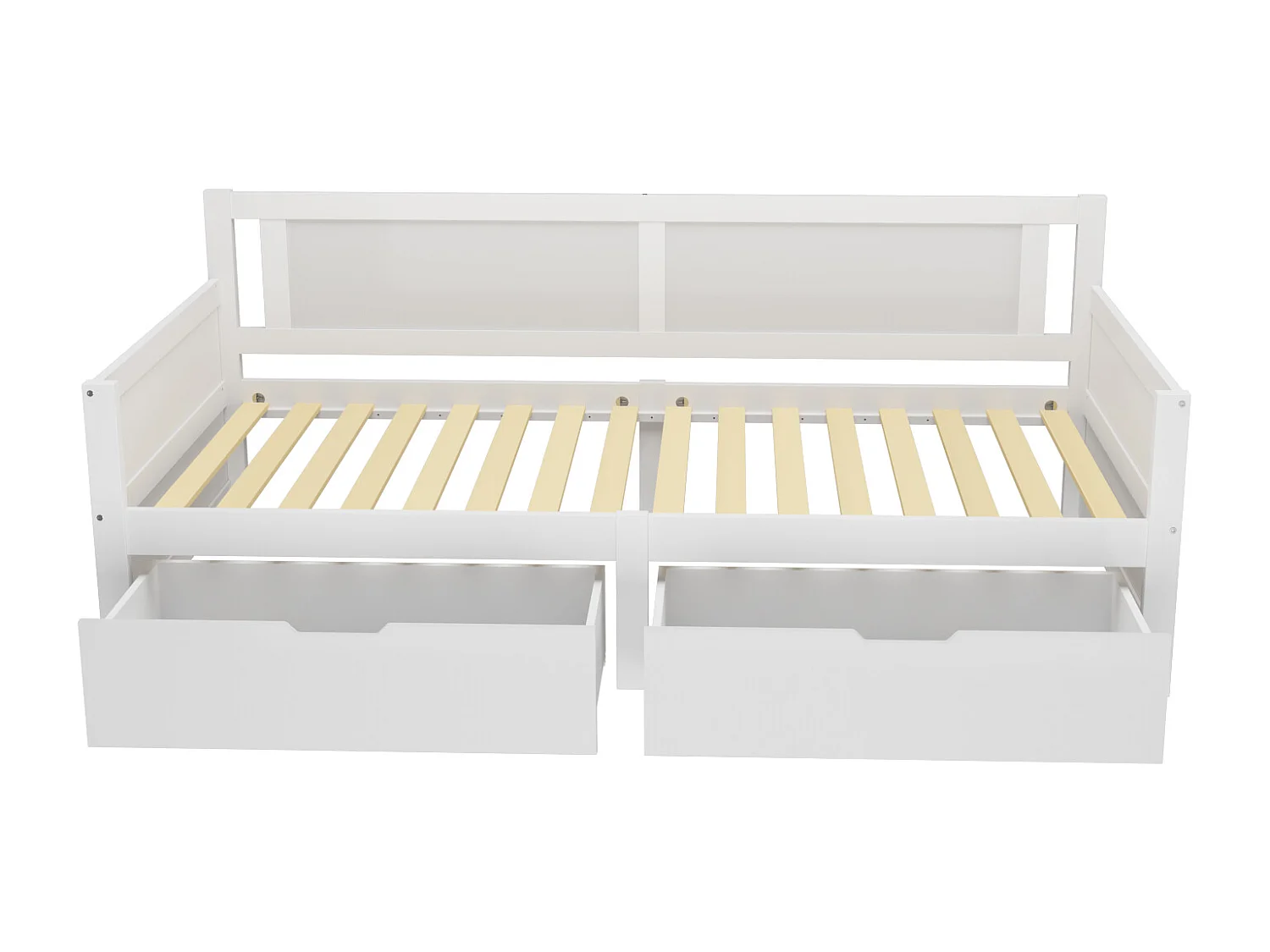 Lit simple 90 x 200 cm avec 2 tiroirs en bois massif pour enfant - sommier à lattes - blanc