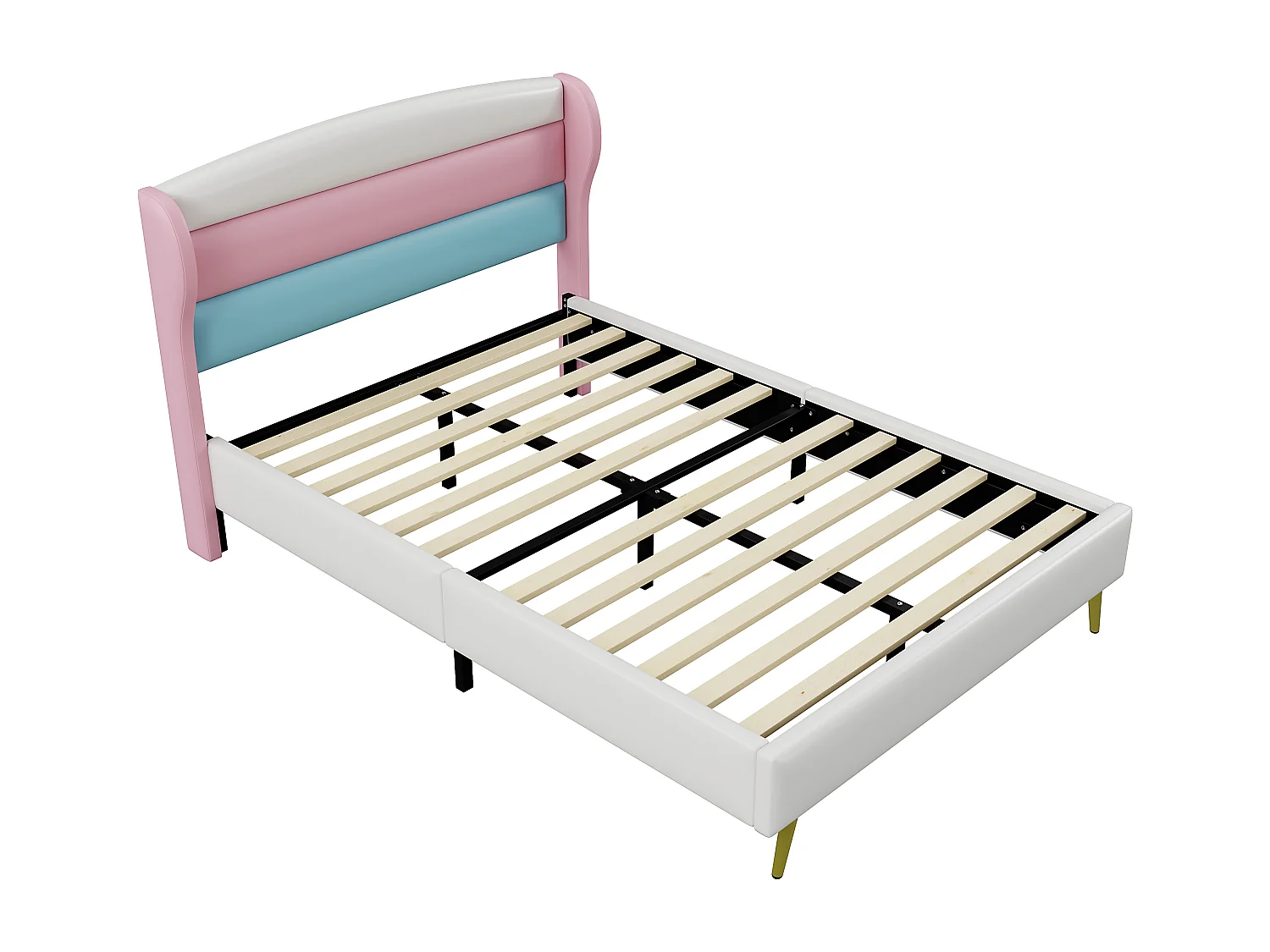 Gestoffeerd bed 140 x 200 cm met hoofdeinde in 3 kleuren, metalen poten, kunstleer, wit