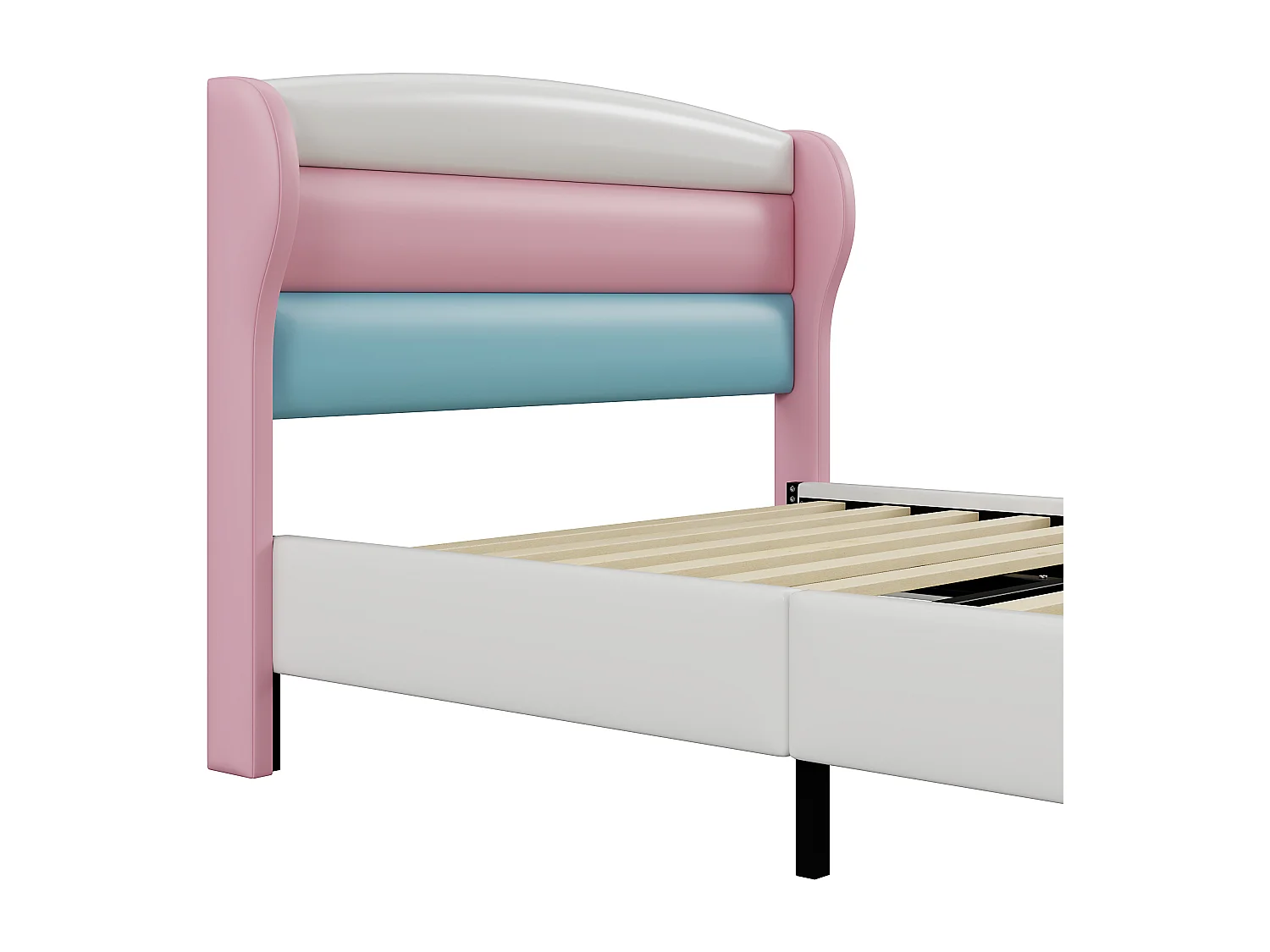 Gestoffeerd bed 140 x 200 cm met hoofdeinde in 3 kleuren, metalen poten, kunstleer, wit