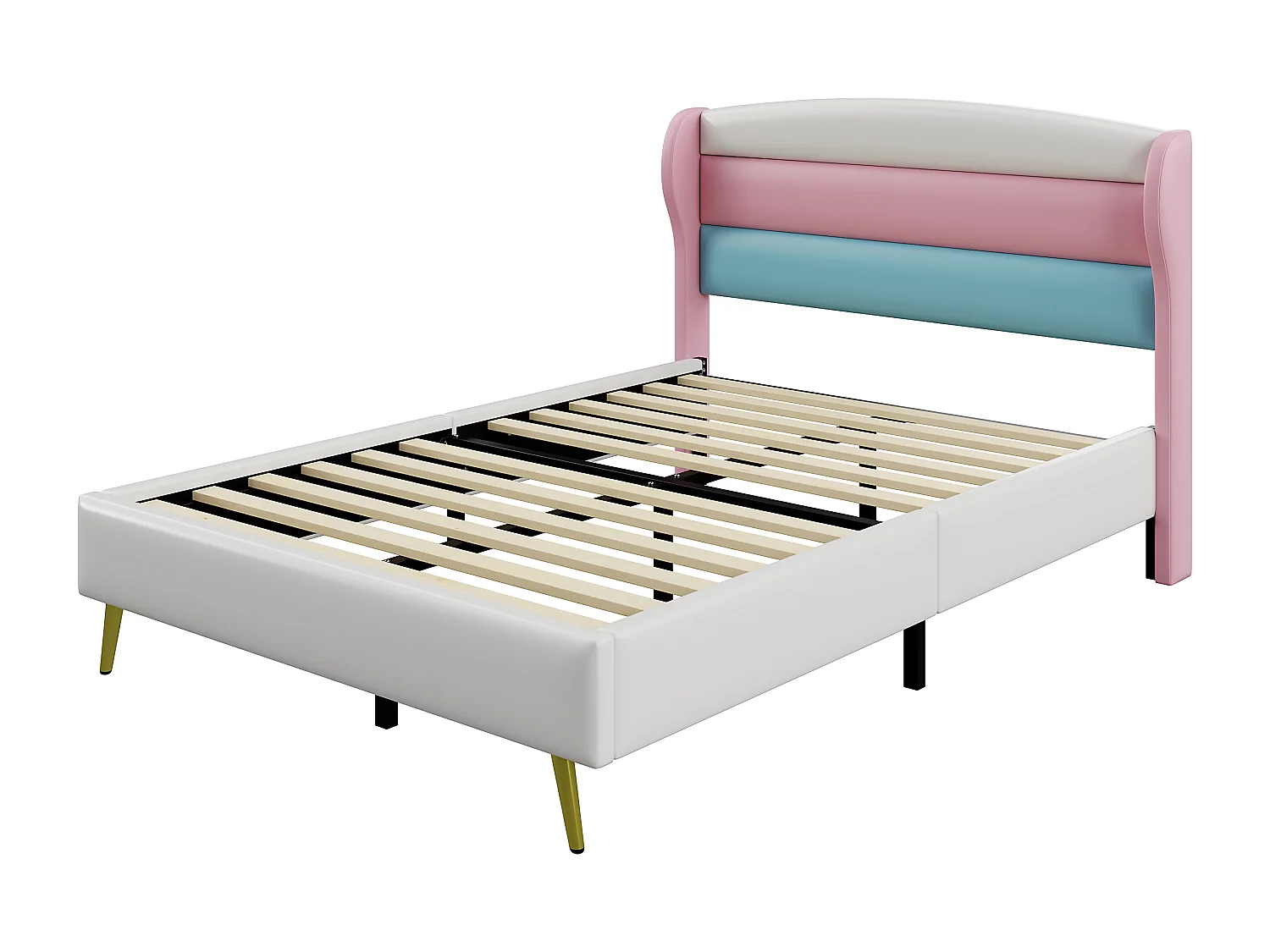 Gestoffeerd bed 140 x 200 cm met hoofdeinde in 3 kleuren, metalen poten, kunstleer, wit