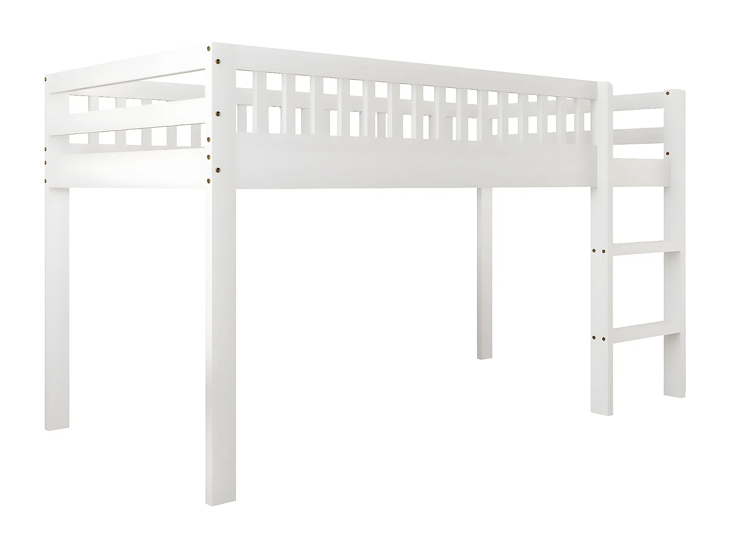 Kinderbed 90 x 200 cm in massief hout met lattenbodem, met veiligheidsladder, wit