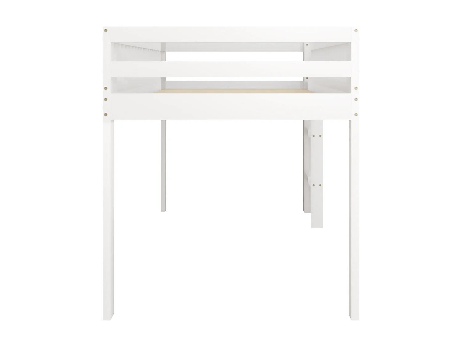 Kinderbed 90 x 200 cm in massief hout met lattenbodem, met veiligheidsladder, wit