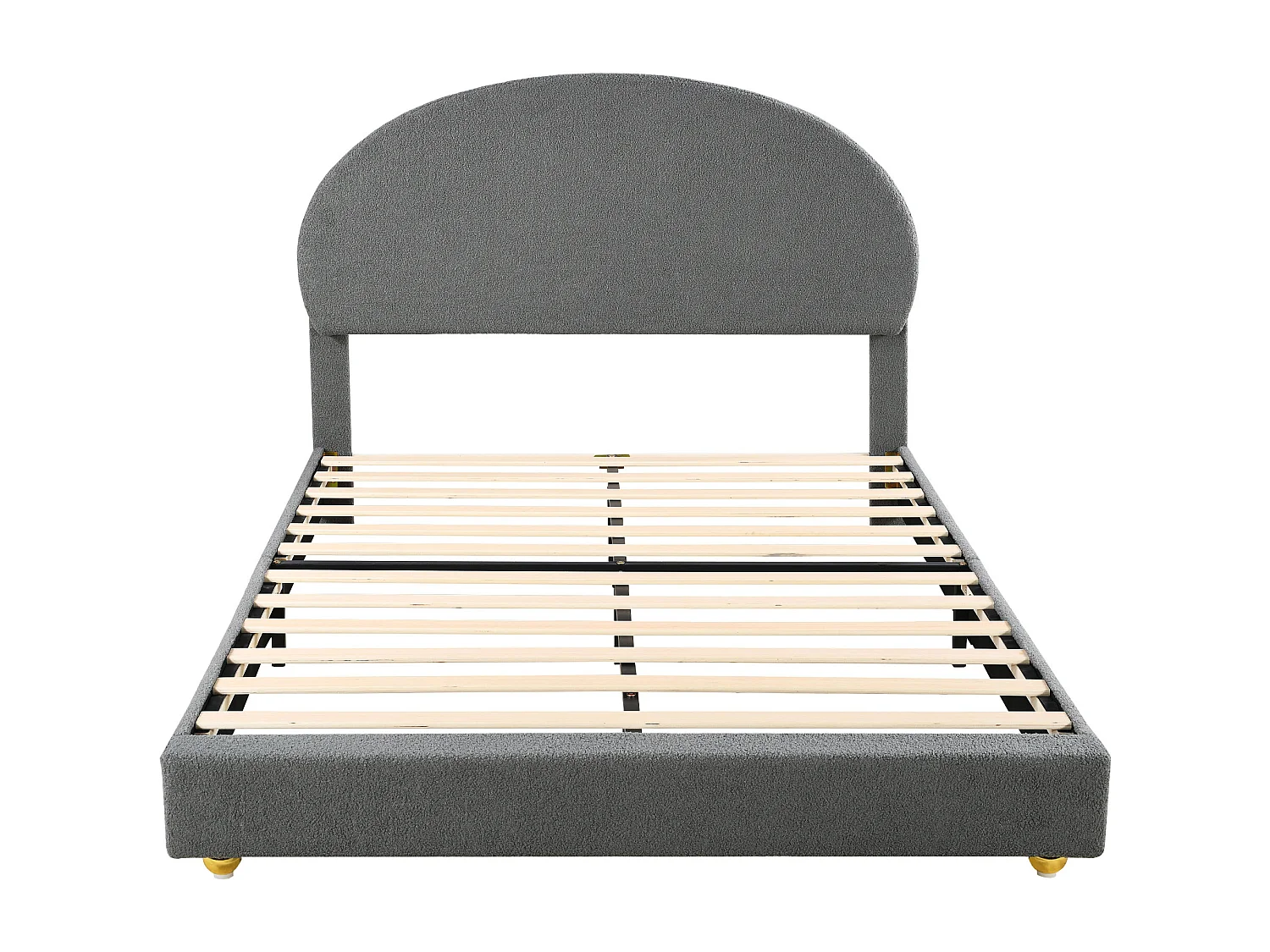 Lit capitonné 140 x 200 cm rembourré en tissu teddy - Tête de lit cintrée - Sommier à lattes - Gris