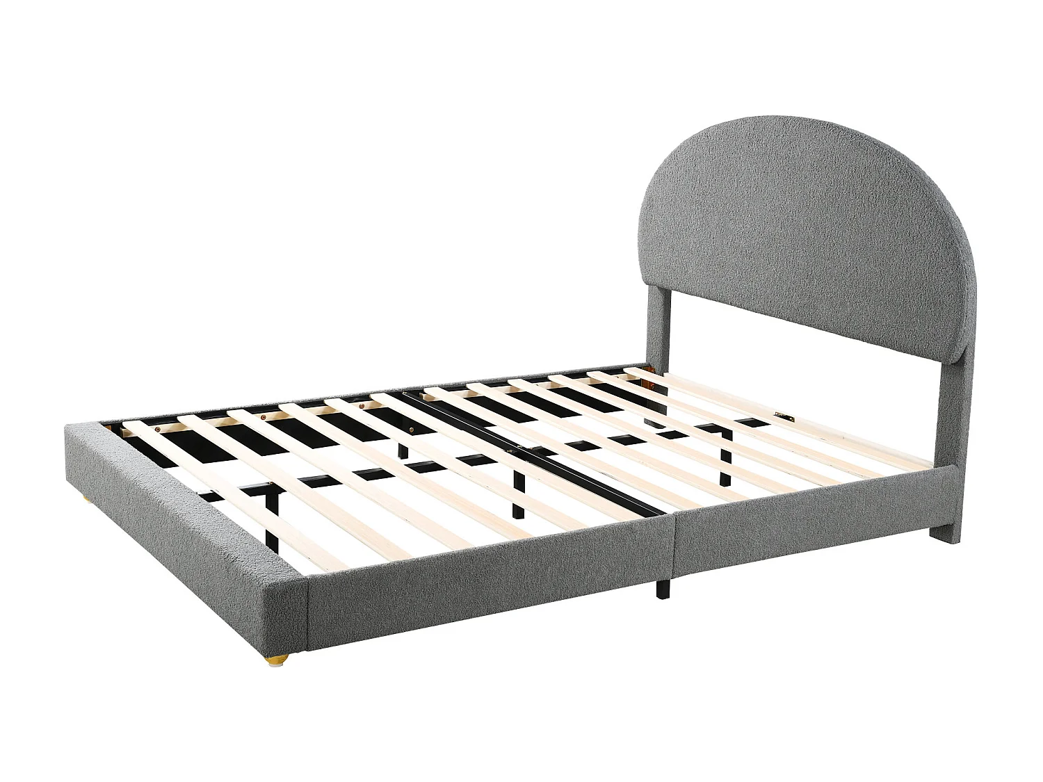 Lit capitonné 140 x 200 cm rembourré en tissu teddy - Tête de lit cintrée - Sommier à lattes - Gris