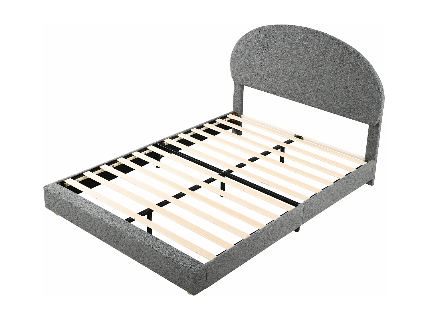 Lit capitonné 140 x 200 cm rembourré en tissu teddy - Tête de lit cintrée - Sommier à lattes - Gris