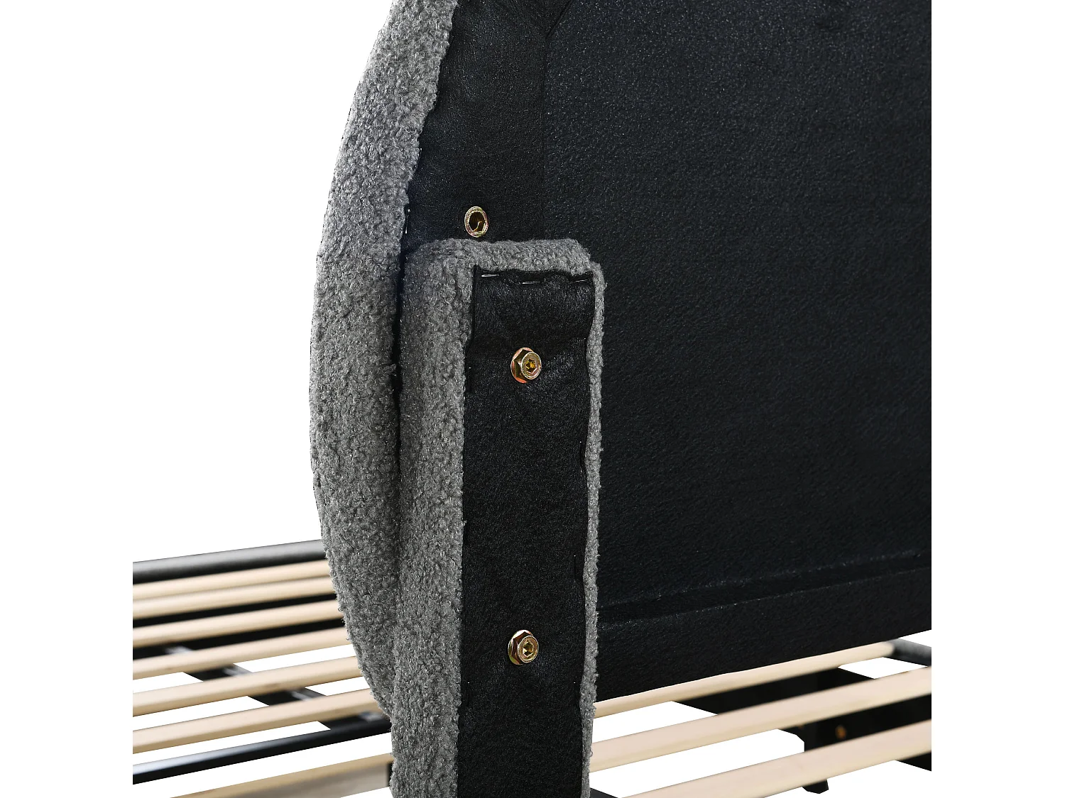 Lit capitonné 140 x 200 cm rembourré en tissu teddy - Tête de lit cintrée - Sommier à lattes - Gris