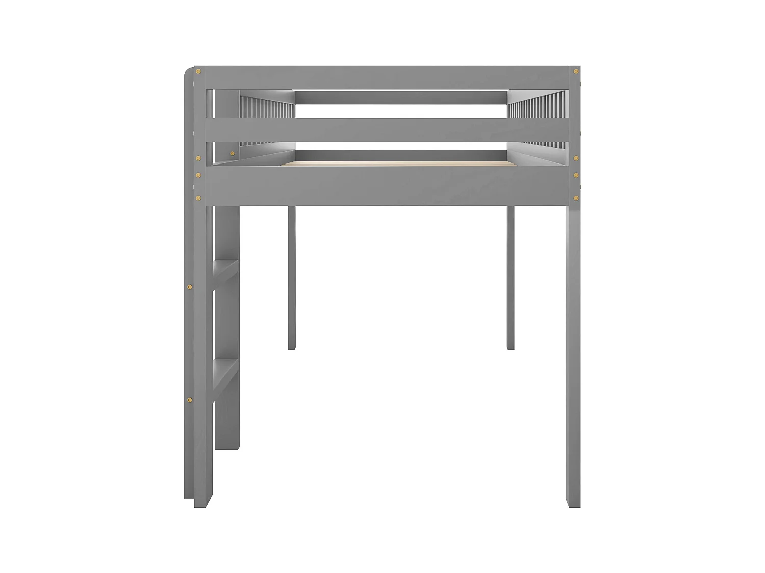 Lit enfant 90 x 200 cm en bois massif avec sommier à lattes, avec échelle de sécurité, gris