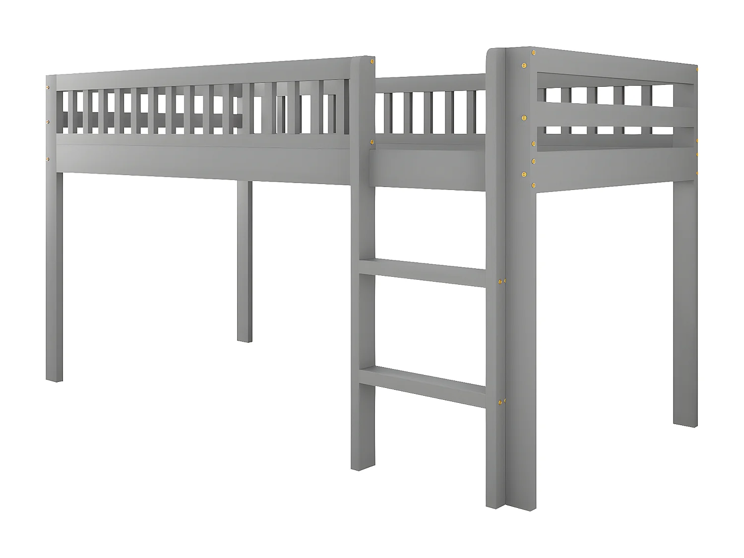 Lit enfant 90 x 200 cm en bois massif avec sommier à lattes, avec échelle de sécurité, gris