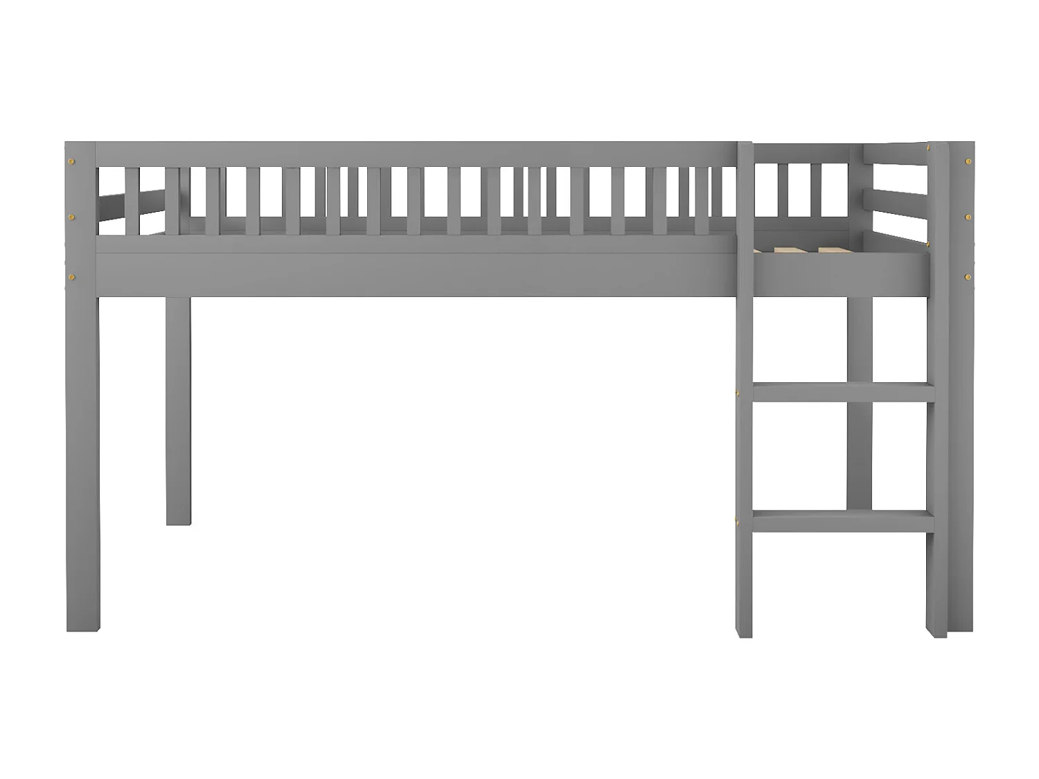 Lit enfant 90 x 200 cm en bois massif avec sommier à lattes, avec échelle de sécurité, gris