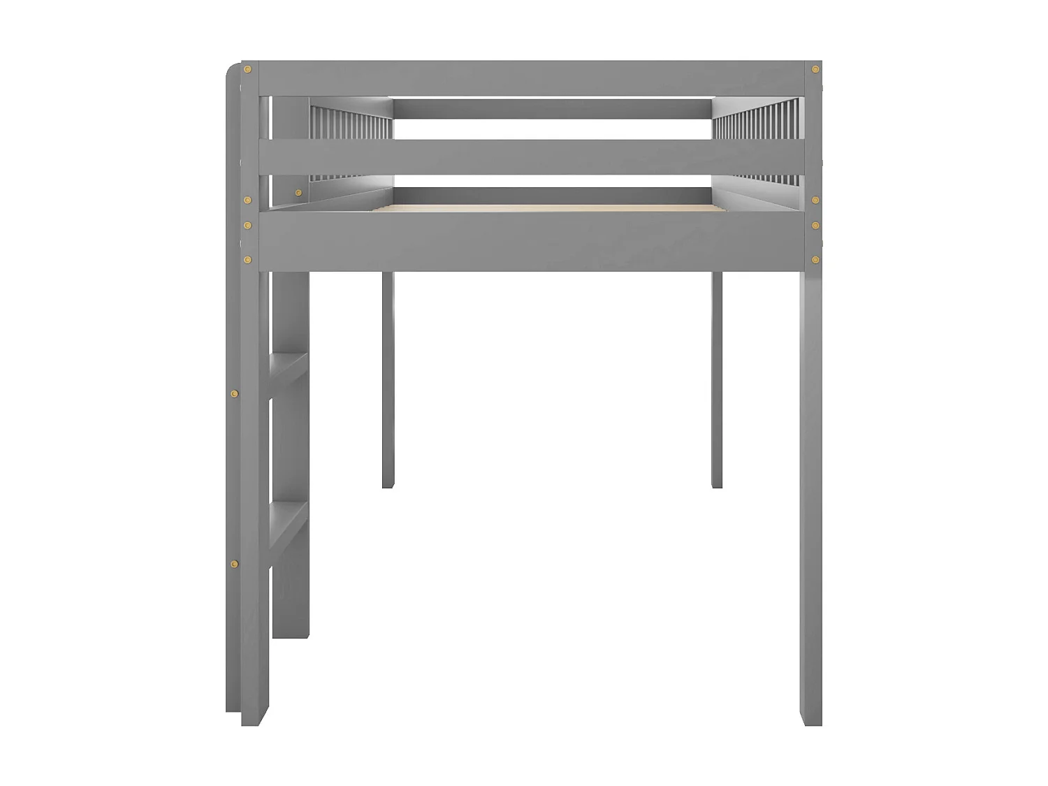 Lit enfant 90 x 200 cm en bois massif avec sommier à lattes, avec échelle de sécurité, gris