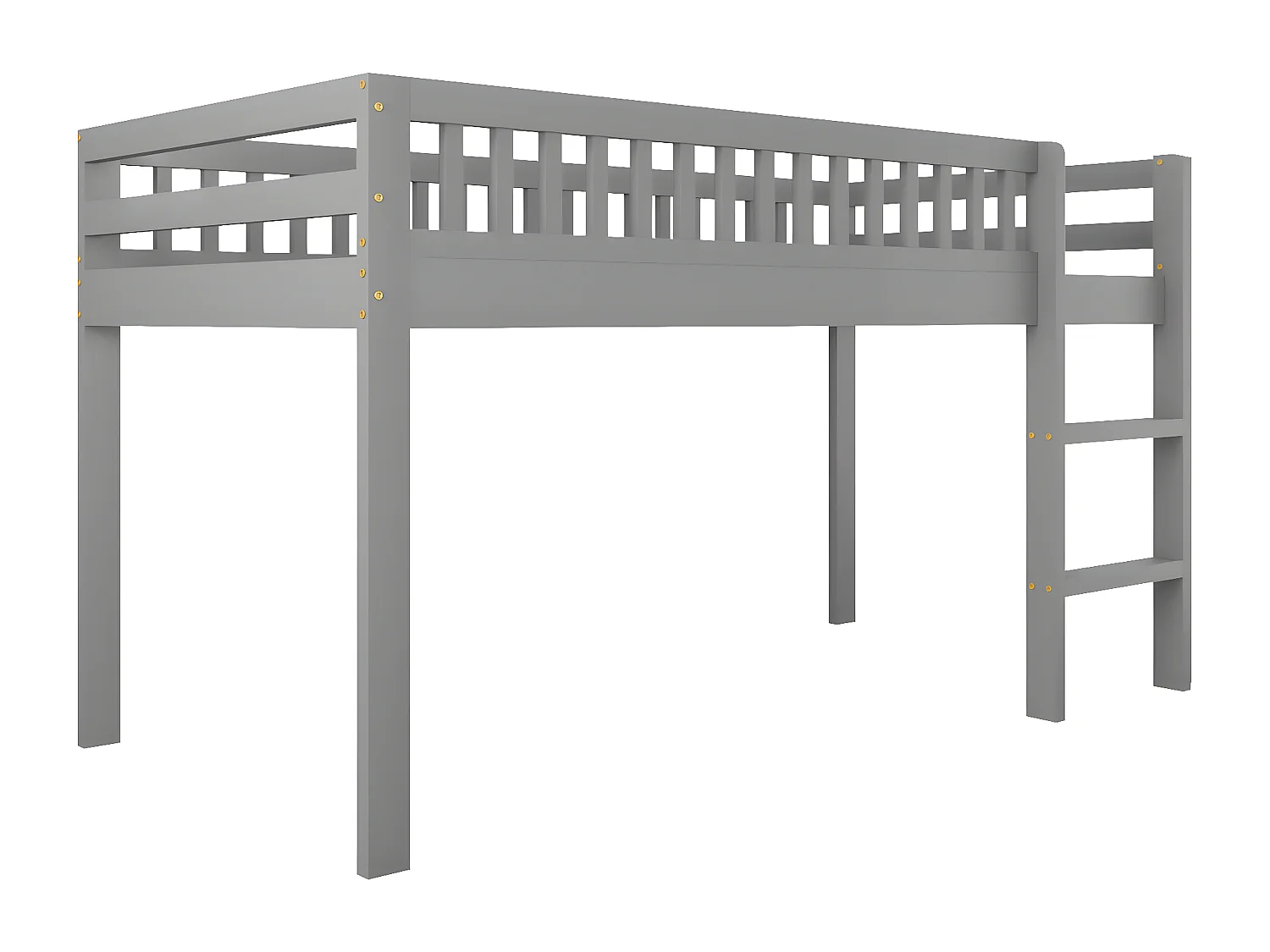 Lit enfant 90 x 200 cm en bois massif avec sommier à lattes, avec échelle de sécurité, gris