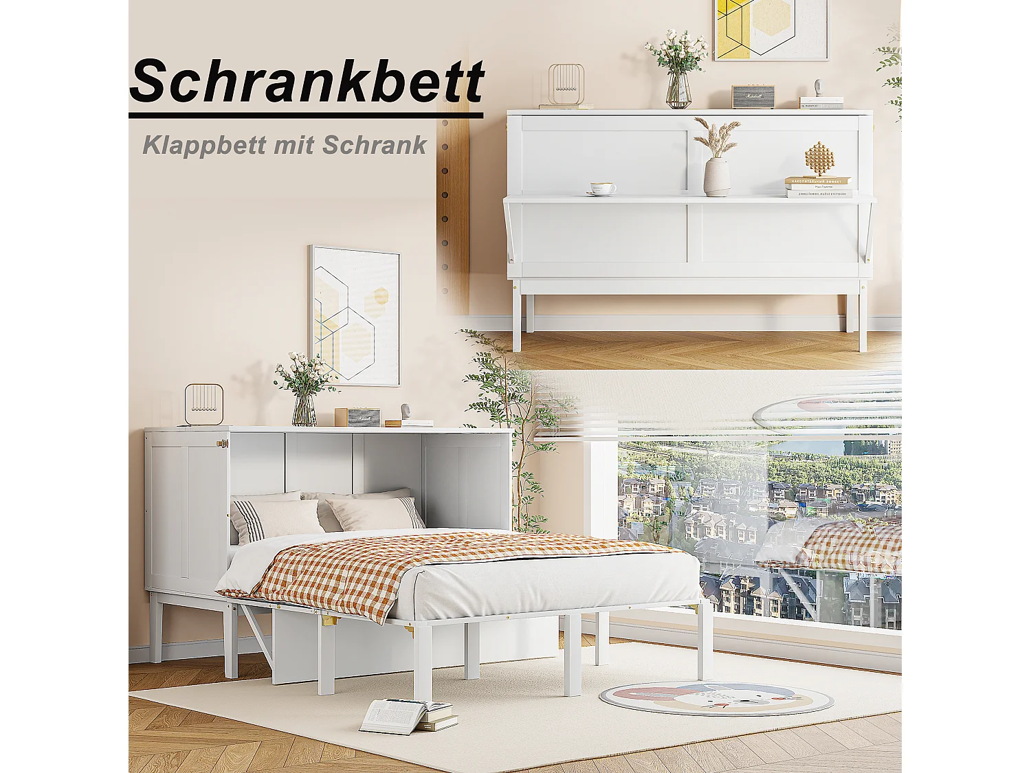 Verticaal opklapbed 140 x 200 cm - MDF hout - Lattenbodem - Wit