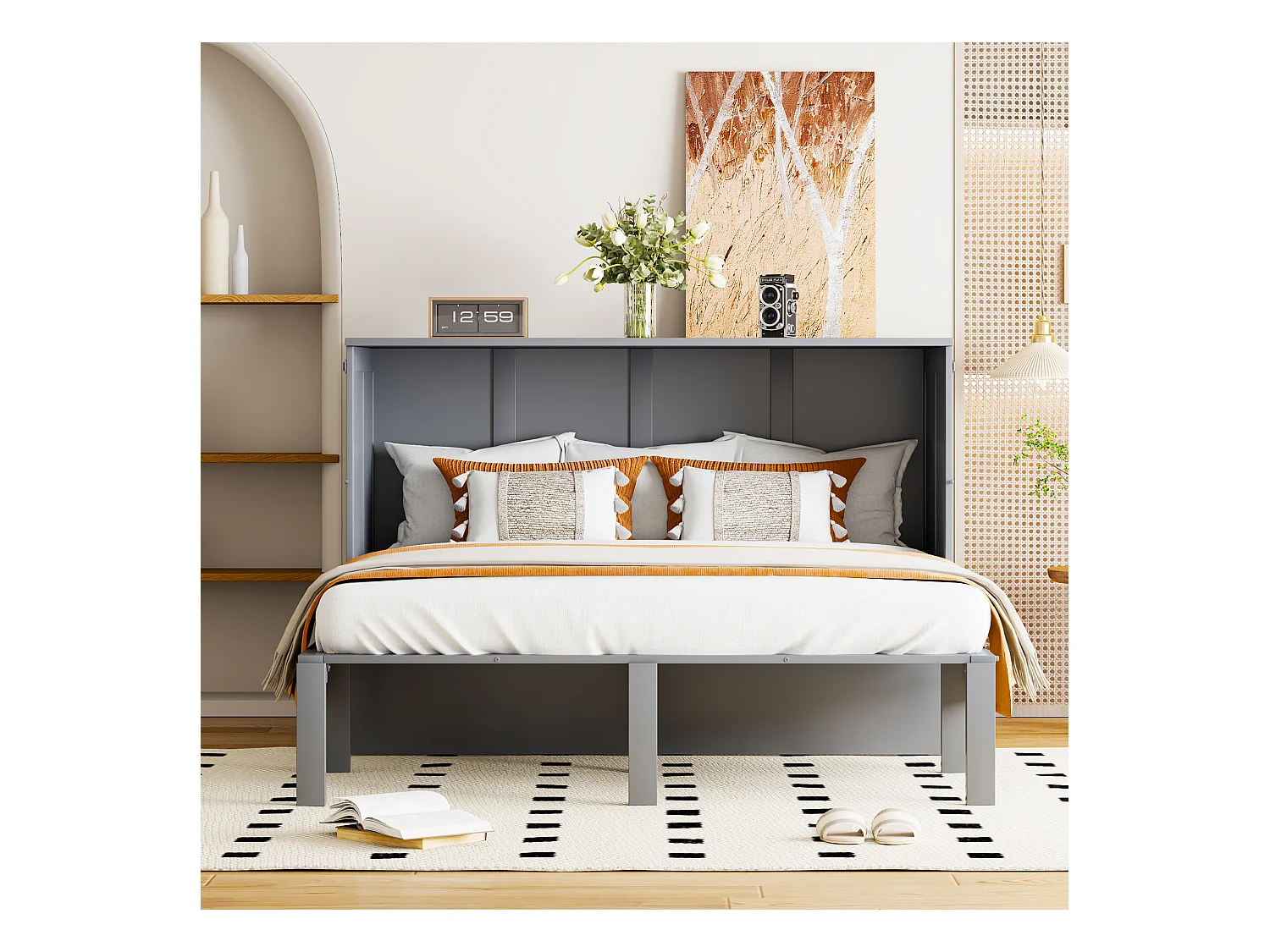 Verticaal opklapbed 140 x 200 cm - MDF hout - Lattenbodem - Grijs