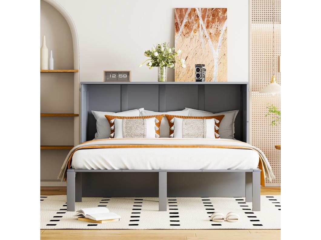 Verticaal opklapbed 140 x 200 cm - MDF hout - Lattenbodem - Grijs